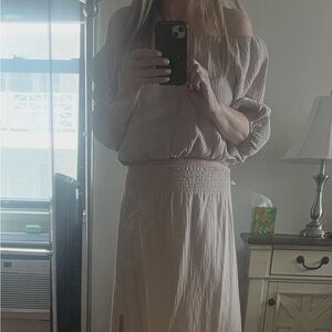 Bobi boatneck shirred 3/4 and maxi skirt with front slit. Worn once